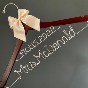 Wedding Dress Hanger for Bride with Date, Personalized Engagement Gift for her, Bridal Gown Hanger