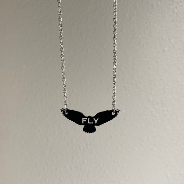 Fly Crow Raven Black Bird Necklace Magnetic Clasp Volleyball School Sports High