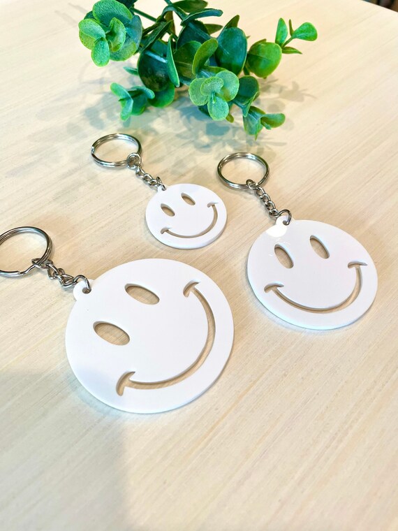 Smiley Face Keychain Keychain Happy Face Acrylic Keychain Etsy