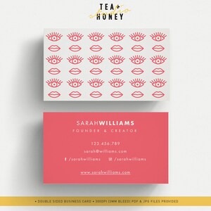 Makeup Artist Logo, Beautician Branding, Lips Eyes pattern, Modern Business Card, Contact Card, Business Card Template, Creative Name Card