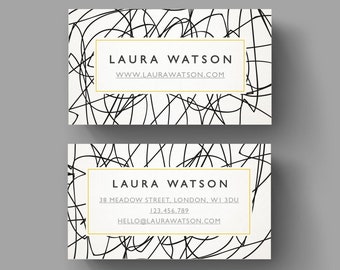 Quirky Calling Card Design, Creative Business Card Template, Modern and original Name Card, Contact Card, Whismical lines, Doodle pattern