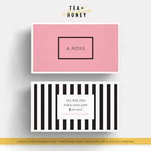 Carte de visite féminine, Carte de visite à rayures, Design moderne, Rose et noir, Carte d’appel Girly, Modèle de carte de visite, Marque d’entreprise