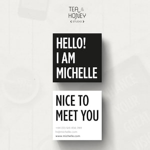 Tarjeta de visita Square, blanco y negro, personalice con sus colores y detalles, tipografía en negrita, diseño único de tarjeta de visita de papelería