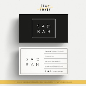 Diseño profesional de tarjetas de visita, diseño en blanco y negro, tarjeta de nombre de contacto personalizable, pequeña empresa, marcos cuadrados, identidad corporativa