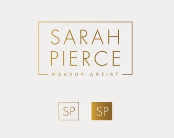 Elegant Gold Logo Design in frame, Modern premade design for Makeup Artist, Jewellery Business Branding, Branding Kit