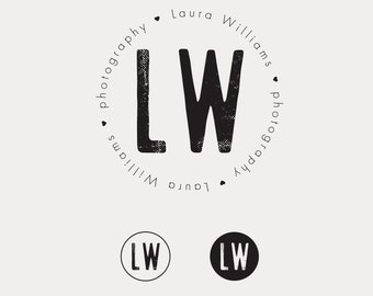 Circle Modern Simple Badge Style Logo Design with Heart Icons, Grungy Logo, Circular Logo, Photography Logo, Stamp Logo, Badge Round Logo
