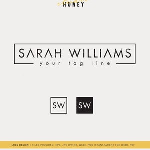 Peut inclure: Logo noir et blanc pour Sarah Williams, avec le texte "TEA+studio HONEY" en or au-dessus du nom. Le logo comprend les initiales "SW" dans un carré, en noir et blanc.