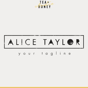 Puede incluir: Diseño de logotipo en blanco y negro con el texto "ALICE TAYLOR" en una fuente en negrita sin serifas. El logotipo incluye un círculo con un patrón texturizado. El texto "your tagline" aparece debajo del logotipo.