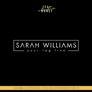 May include: Black and white logo design for Sarah Williams, with the text "your tagline" below the name. The logo has a modern, minimalist style.
