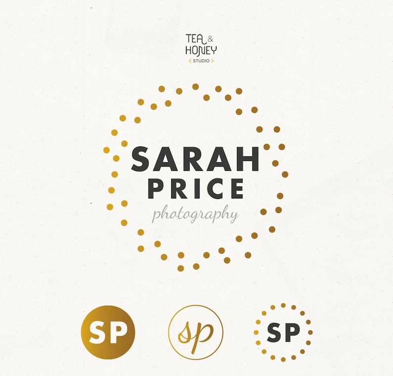 Dotty Logo Design, Premade Logo, Gold Logo, Circle Logo, Premade Branding, Polka Dots branding, gold branding, small business, watermark image 1