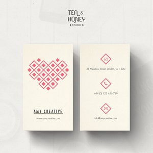Tarjeta de visita original, Tarjeta de visita para enfermeras, Forma geométrica, Ilustración del corazón, Tarjeta de presentación de amor, Tarjeta de visita de retrato, rosa
