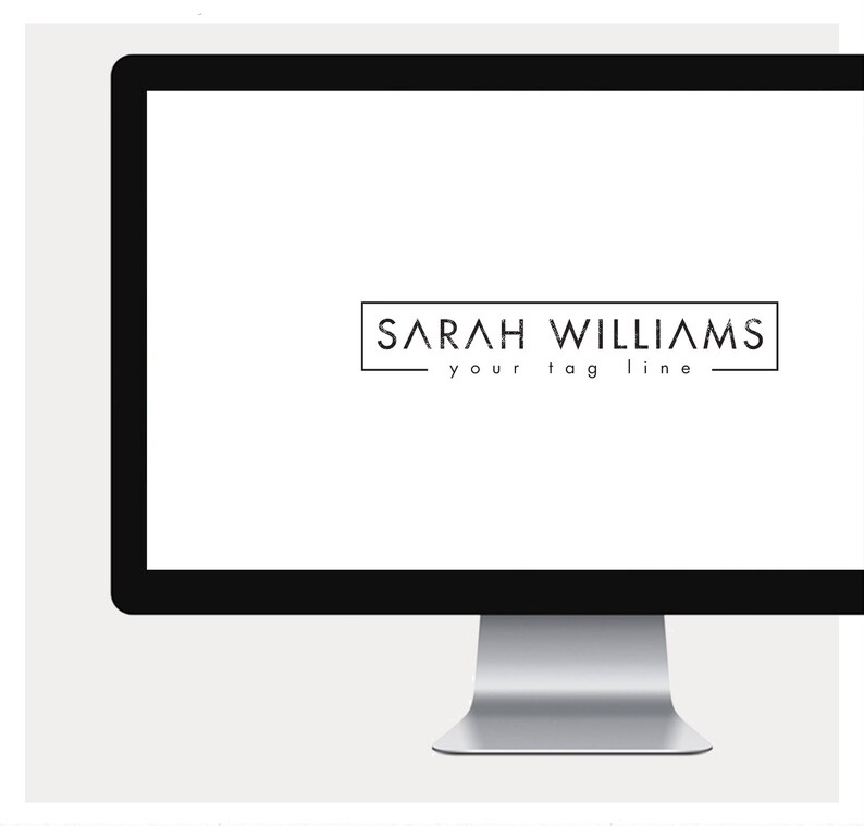 May include: A computer screen displaying a logo with the text "SARAH WILLIAMS" and the tagline "your tagline".