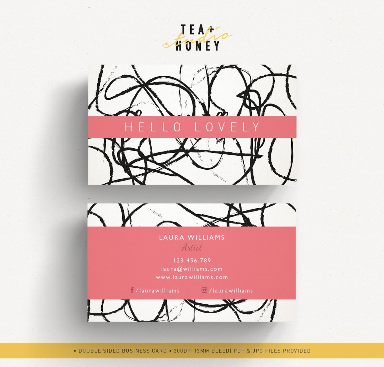 Artist Business Card Design, Doodles Pattern, Brush Strokes Background ...