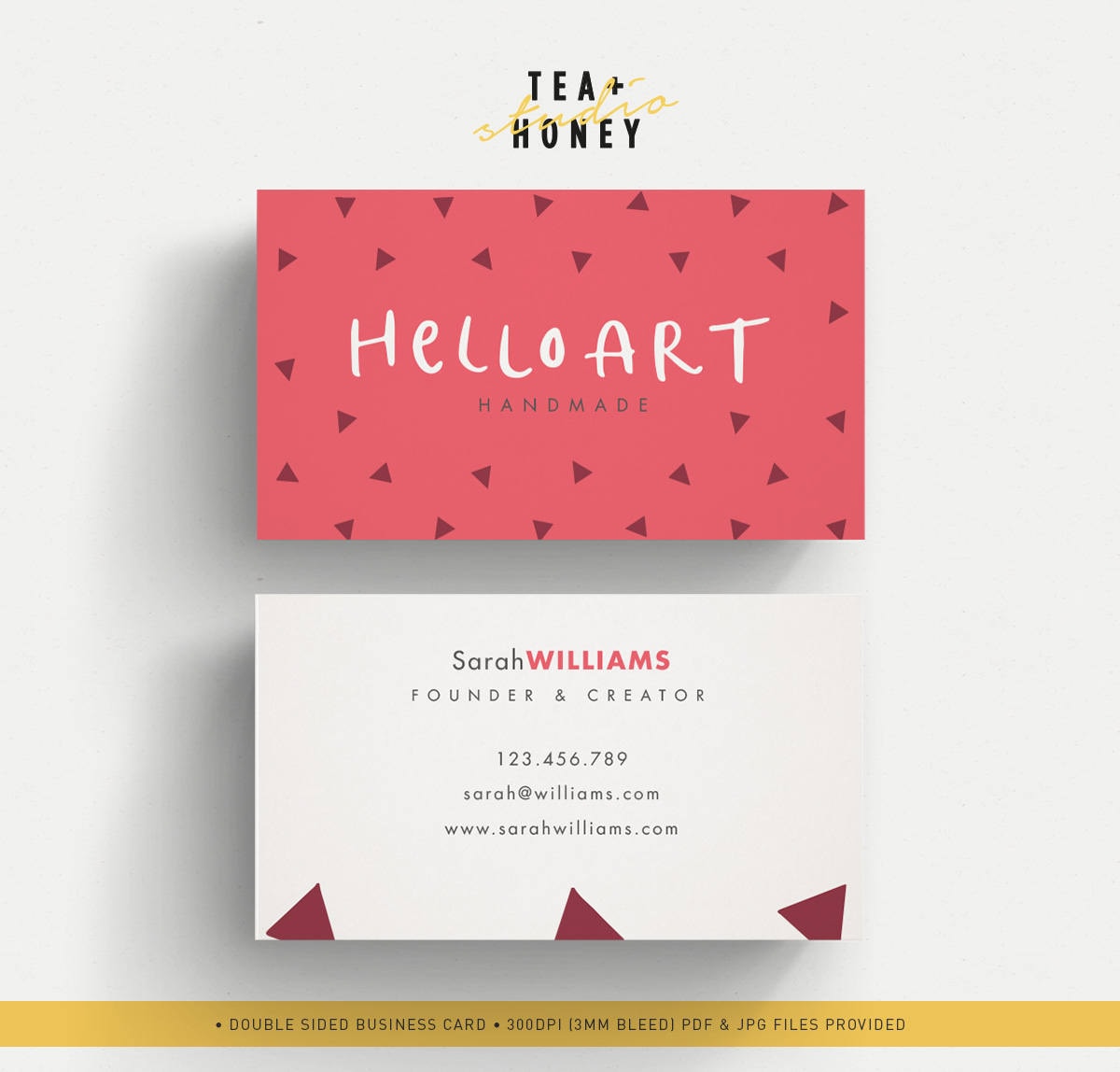 Creative Business Card, Fun Quirky Design, Triangles Pattern, Red and