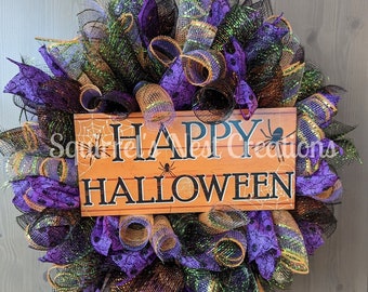 Happy Halloween Multi-color Deco Mesh Wreath