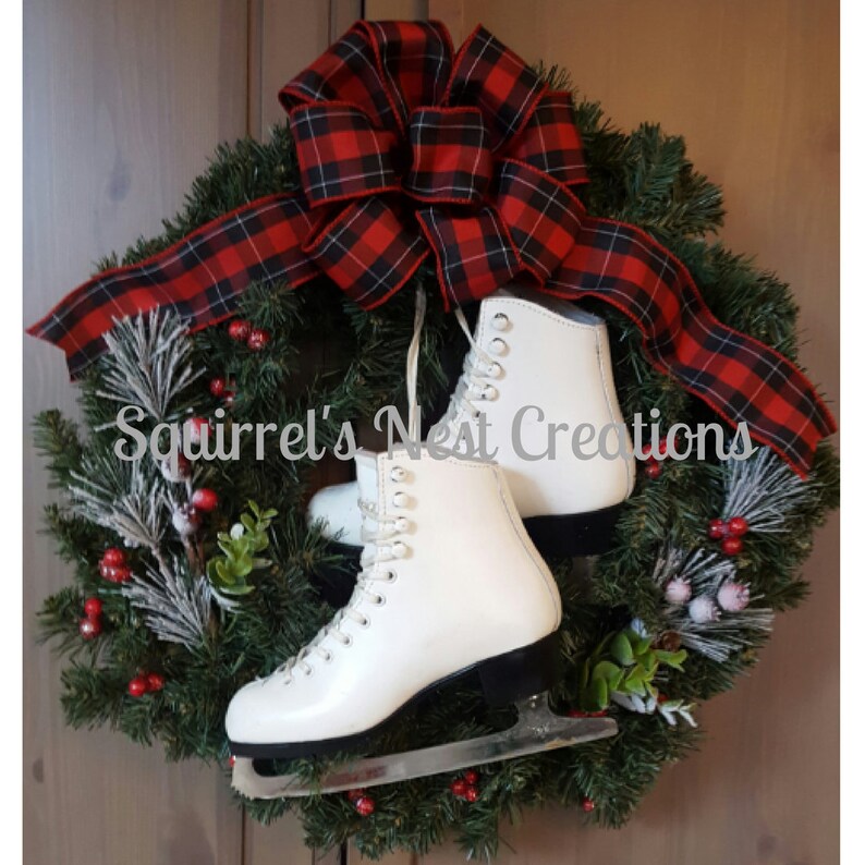 Ice Skates Wreath Evergreen Wreath with Real Ice Skates Etsy