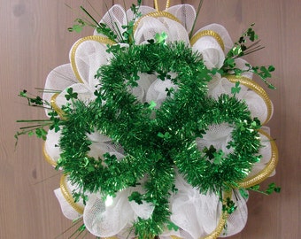 Luck of the Irish - White Deco Mesh St. Patrick's Day Wreath