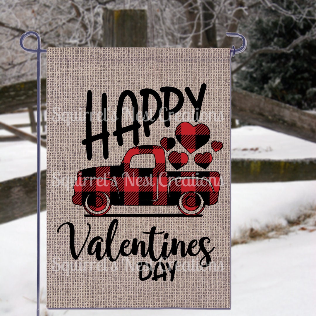 Happy Valentine's Day Red Buffalo Plaid Truck Burlap - Etsy