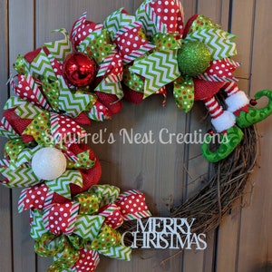 Christmas Grapevine Ribbon Kit Elf Legs DIY Wreath-making Kit