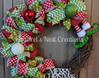 Christmas Grapevine Ribbon Kit Elf Legs DIY Wreath-making Kit