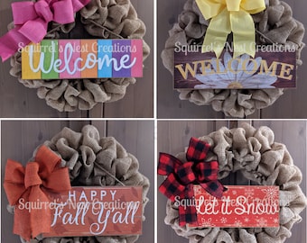 Easy Swap, 4-in-1 Four Seasons Burlap Welcome Wreath Bundle