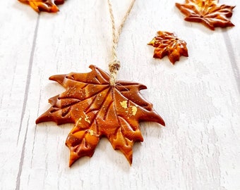 Handmade Polymer Clay Maple Leaf Hanging Decoration: Copper Orange Fall Decor ~ Fairycore