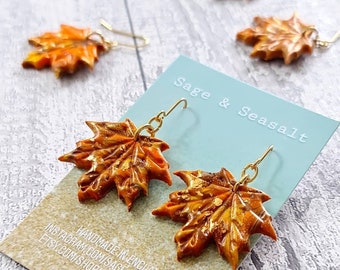 Maple Leaf Earrings ~ Autumn Fall  Jewellery Jewelry ~ Handmade ~ New England Leaves ~ Halloween ~ Copper Orange Brown