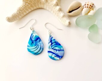 Embossed Lotus Jade and Gold Statement Polymer Clay Earrings for Spring Summer