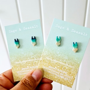 Wild Swimming Swimsuit Stud Earrings ~ Chill Cold Water Sea Swimmer ~ Sterling Silver ~ Cornish Sand ~ Beach Ombre ~ Emerald Green Blue
