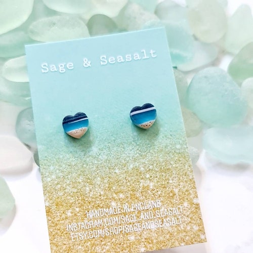 Scottish Beach Heart Stud Earrings: Isle of Skye Sand