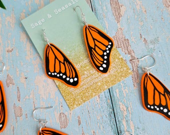 Orange Monach Butterfly Dangle Earrings ~ Summer Autumn Fall Halloween ~ Handmade Boho Butterflies Earrings