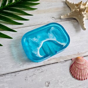 Bright Blue Resin Soap Dish Wave Froth Pattern Beach Vibes Coastal Home Decor Seaside Coast Living image 4