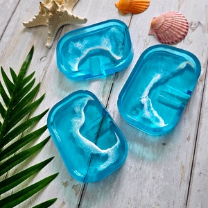 Bright Blue Resin Soap Dish Wave Froth Pattern Beach Vibes Coastal Home Decor Seaside Coast Living image 2