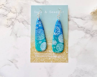 Shimmering Coral Earrings: Sterling Silver, Blue Green Ombre, Beach Jewellery