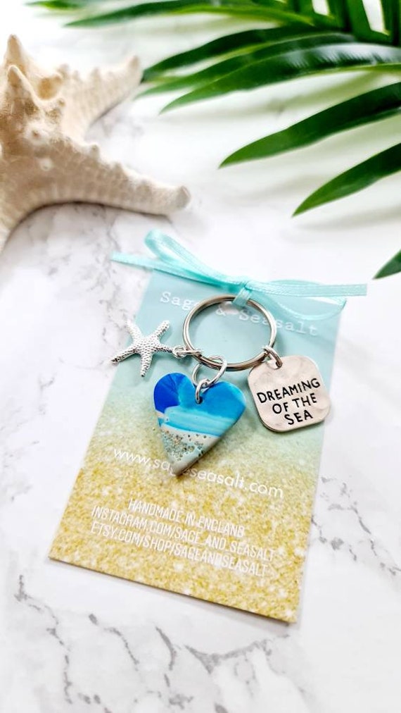 Blue Ocean Resin Pendant, Beach Keyring, Boho Handbag Charm, Resin Keyring,  Resin Keychain, Handbag Accessories 