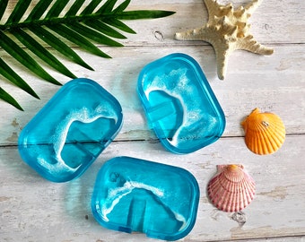 Bright Blue Resin Soap Dish ~ Wave Froth Pattern ~ Beach Vibes ~ Coastal Home Decor ~ Seaside Coast Living