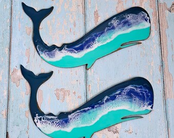 Resin Ocean Seascape Whale ~ Surf Waves ~ Handmade ~ Coastal Beach Decor