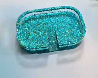 Turquoise Aqua Glitter Resin Soap Dish ~ Beach Vibes ~ Coastal Home Decor ~ Seaside Coast Living