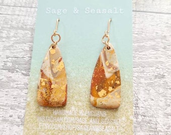 Pumpkin Spice Earrings ~ Copper Beige Cream Arch ~ Marbled Fall Colours Jewellery ~ Halloween Autumn