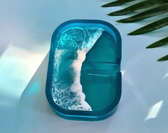 Teal Blue Green Resin Soap Dish ~ Wave Froth Pattern ~ Beach Vibes ~ Coastal Home Decor ~ Seaside Coast Living