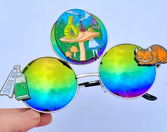 Okulary przeciwsłoneczne Alicji w Krainie Czarów Okulary przeciwsłoneczne na trzecie oko Okulary Rave Festival Modny strój Hippie Prezenty urodzinowe Niestandardowy kostium damski Trippy