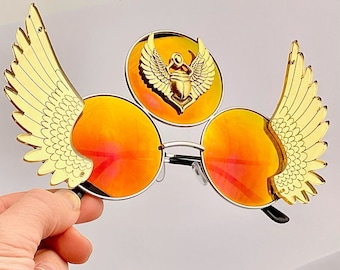 Scarab Beetle Sunglasses Festival Egyptian Glasses Winged Cosplay Jewelry Rave Oufit Scarlet Scarab Amulet Charm Wing Brooch Necklace Gold