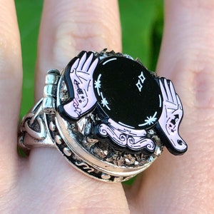 Poison Ring Locket Secret Hidden Compartment Pill Box Hinged Opens Close Vintage Sterling Silver Chamber Occult Witch Wicca Oracle