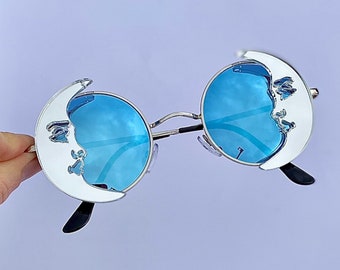 Half Moon Sunglasses Custom Festival Glasses Mirror Crescent Celestial Witchy Rave Outfit Music Festival Wear Burning Man Party EDC EDM Y2K