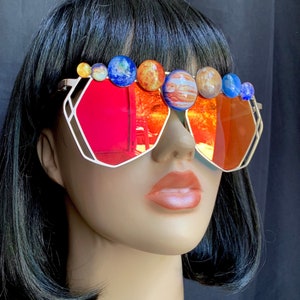 Cosmic Universe Sunglasses Rave Festival Outfits Third Eye Custom Glasses Psychedelic Burning Man Alien Outer Space Solar System Saturn Moon