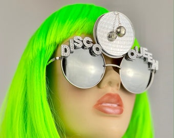 Disco Ball Queen Rave Outfit Accessories Birthday Bachelorette Party Custom Sunglasses Outfits Retro 70's Costume Women Third Eye Festival