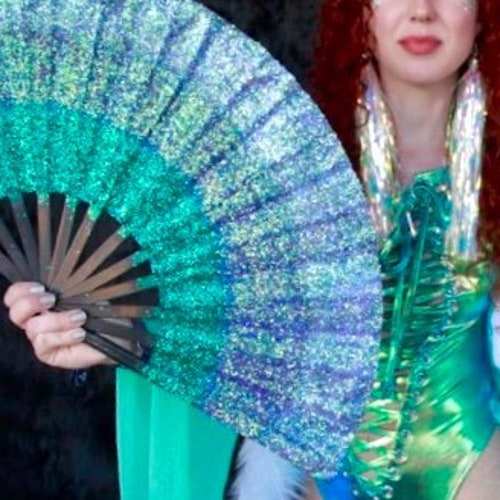 Folding Fan Hand Fan Festival Glitter Folding Rave EDC Burning Etsy