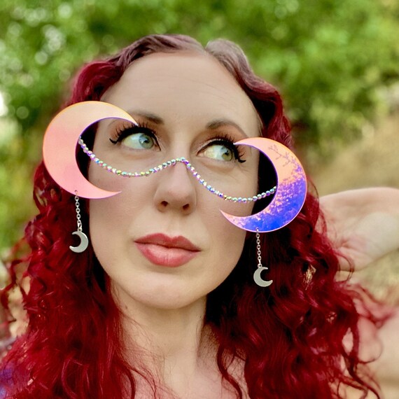 Moon Sunglasses Rave Outfit Festival Outfit Accessories Sun and Moon EDC EDM Music Festival Wear Glasses Burning Man Face Chain Fairy Party