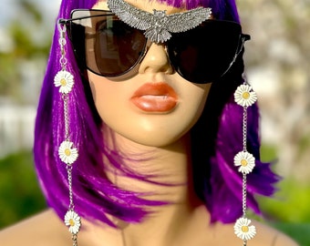 Daisy chaîne de lunettes de soleil EDC EDM lunettes de soleil lunettes sangle tenue fleur marguerites tour de cou bijoux rave festival de musique accessoires oeil