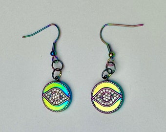 Evil Eye Ohrringe Regenbogen Rhinestone-Amulett Schutz Schmuck Allsehendes Zubehör Blau Grün Baumeln Haken Türkisch Teufel Griechisch